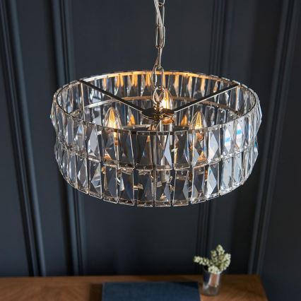Endon 104466 - Kronleuchter an Kette CLIFTON 3xE14/6W/230V glänzendes Chrom/klar d 38,5 cm