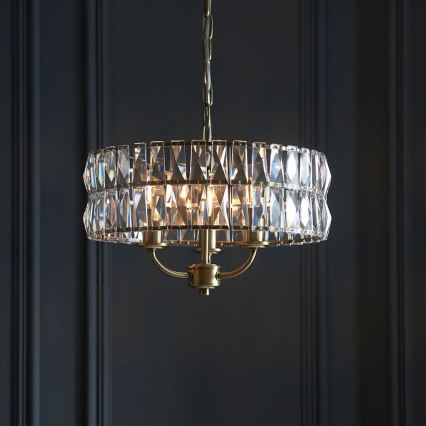 Endon 106243 - Kronleuchter mit Kette CLIFTON 3xE14/6W/230V, Durchmesser 38,5 cm, Messing/klar