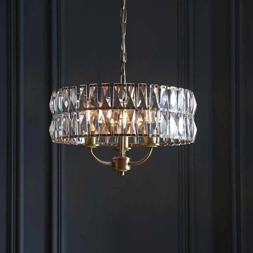 Endon 106243 - Kronleuchter mit Kette CLIFTON 3xE14/6W/230V, Durchmesser 38,5 cm, Messing/klar