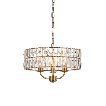 Endon 106243 - Kronleuchter mit Kette CLIFTON 3xE14/6W/230V, Durchmesser 38,5 cm, Messing/klar