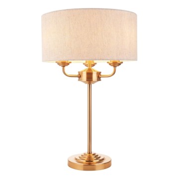 Endon 110721 - Tischleuchte HIGHCLERE 3xE14/18W/230V beige/Messing d 32 cm