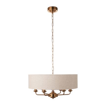 Endon 110722 - Kronleuchter an Kette HIGHCLERE 6xE14/40W/230V Beige/Messing, Ø 55 cm