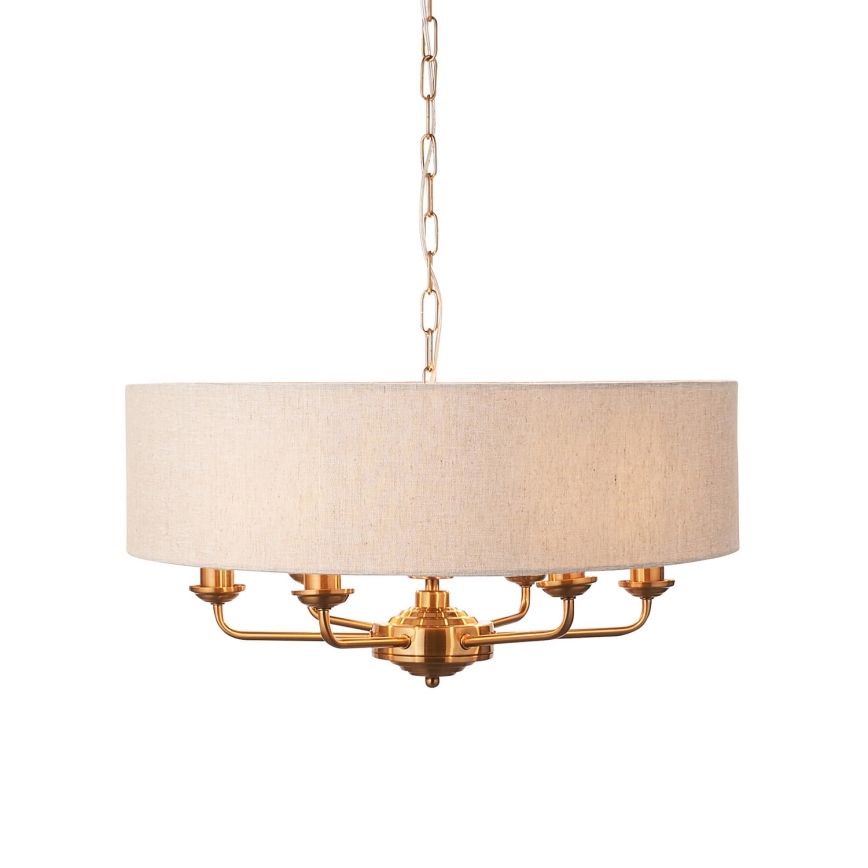 Endon 110722 - Kronleuchter an Kette HIGHCLERE 6xE14/40W/230V Beige/Messing, Ø 55 cm