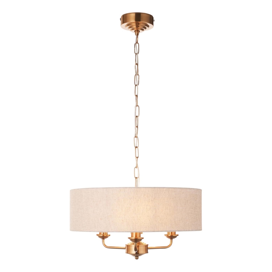 Endon 110723 - Hängeleuchte an Kette HIGHCLERE 3xE14/40W/230V beige/Messing d 45 cm