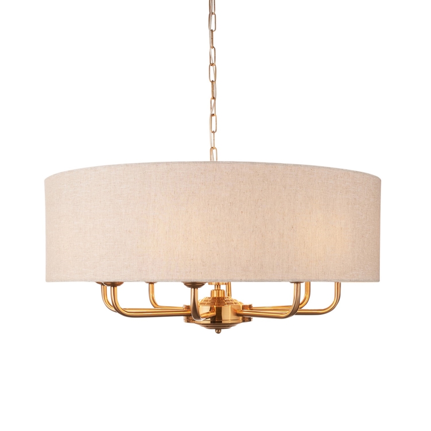 Endon 110727 - Eleganter Kronleuchter HIGHCLERE mit Kette, 8xE14/40W/230V, beige/messing, Ø 70 cm
