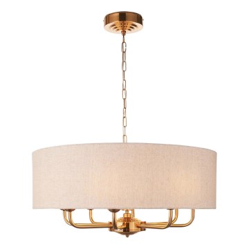 Endon 110727 - Kronleuchter an Kette HIGHCLERE 8xE14/6W/230V beige/Messing Ø 70 cm