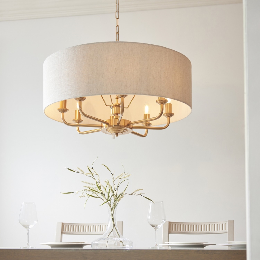 Endon 110727 - Kronleuchter an Kette HIGHCLERE 8xE14/6W/230V beige/Messing Ø 70 cm