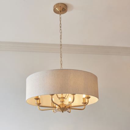 Endon 110727 - Kronleuchter an Kette HIGHCLERE 8xE14/6W/230V beige/Messing Ø 70 cm