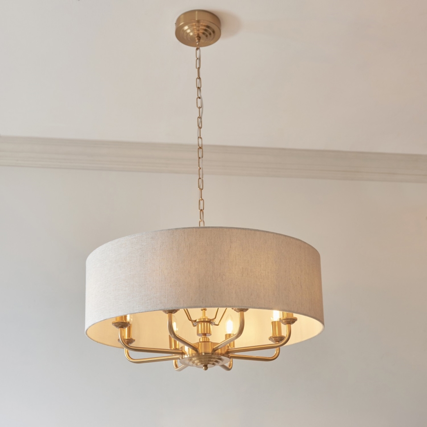 Endon 110727 - Kronleuchter an Kette HIGHCLERE 8xE14/6W/230V beige/Messing Ø 70 cm