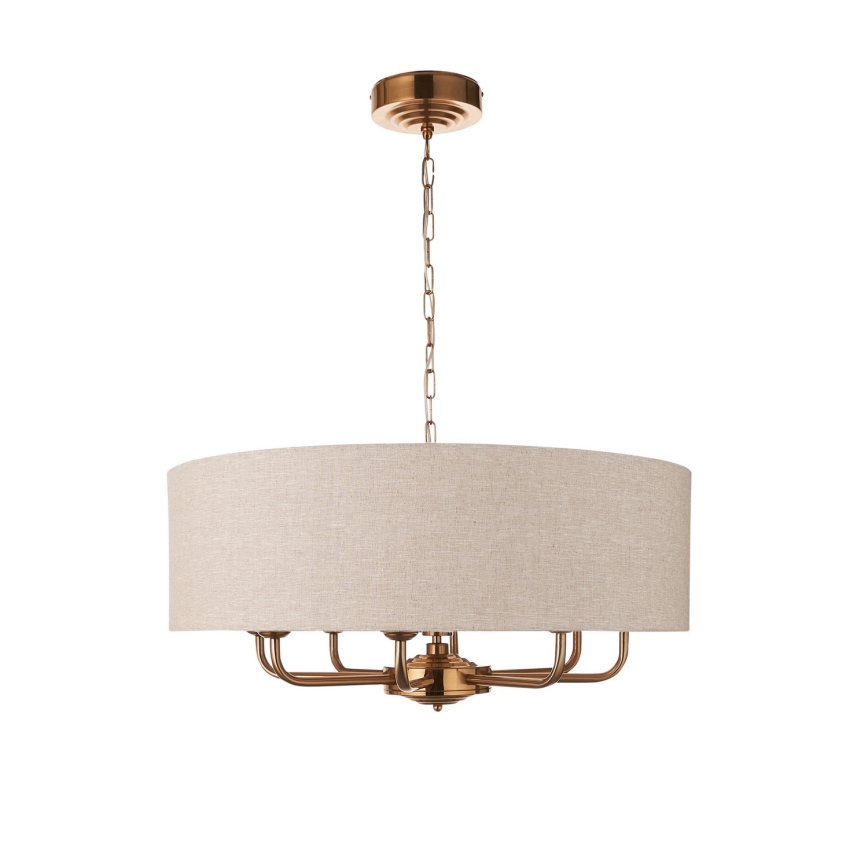 Endon 110727 - Kronleuchter an Kette HIGHCLERE 8xE14/6W/230V beige/Messing Ø 70 cm