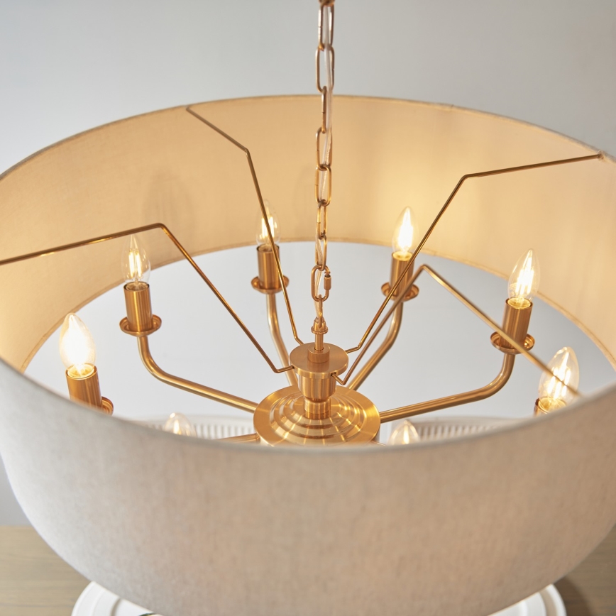 Endon 110727 - Kronleuchter an Kette HIGHCLERE 8xE14/6W/230V beige/Messing Ø 70 cm