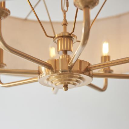 Endon 110727 - Kronleuchter an Kette HIGHCLERE 8xE14/6W/230V beige/Messing Ø 70 cm