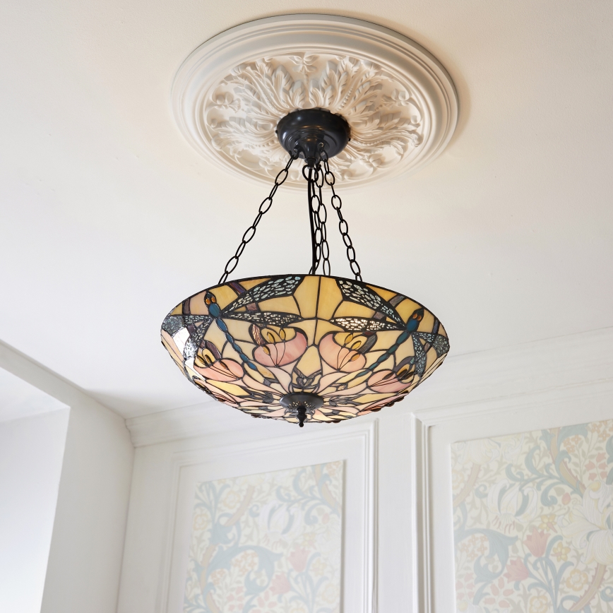 Endon 111869 - Tiffany-Kronleuchter ASHTON an Kette, 3x E27/10W/230V, Ø 45 cm