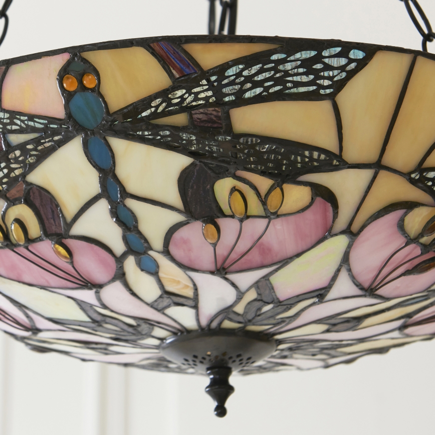 Endon 111869 - Tiffany-Kronleuchter ASHTON an Kette, 3x E27/10W/230V, Ø 45 cm