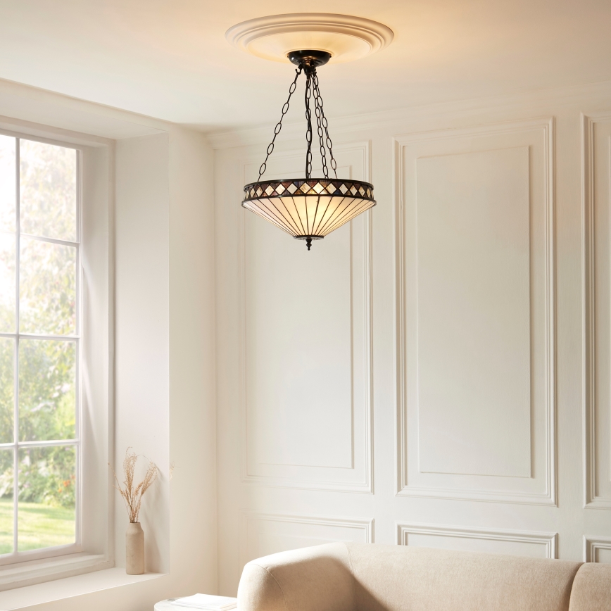 Endon 111870 - Tiffany FARGO Kronleuchter mit Kette, 3xE27/10W/230V, Ø 41,5 cm