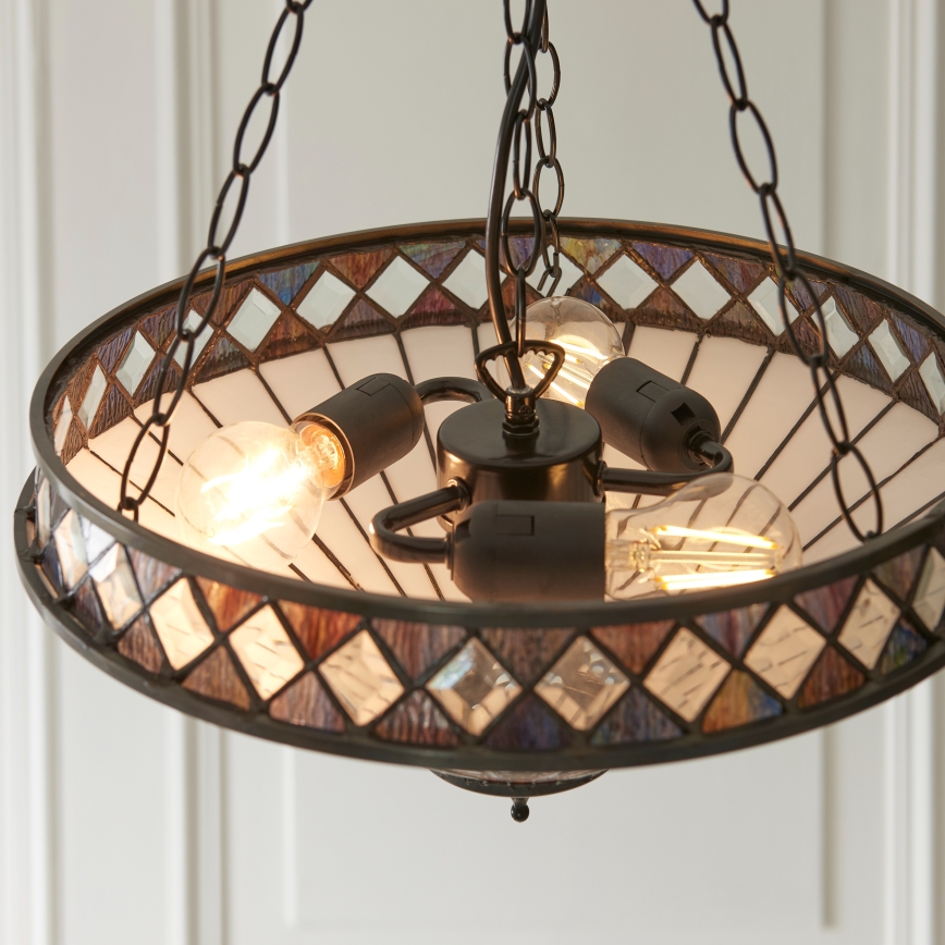 Endon 111870 - Tiffany FARGO Kronleuchter mit Kette, 3xE27/10W/230V, Ø 41,5 cm