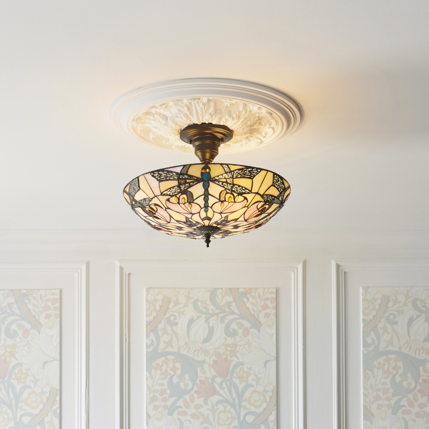 Endon 111892 - Aufgesetzte Tiffany-Deckenleuchte ASHTON 3xE27/10W/230V Ø 45 cm