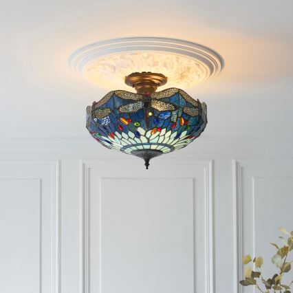 Endon 111897 - Aufgesetzte Tiffany-Deckenleuchte DRAGONFLY 3xE27/10W/230V Ø 41 cm