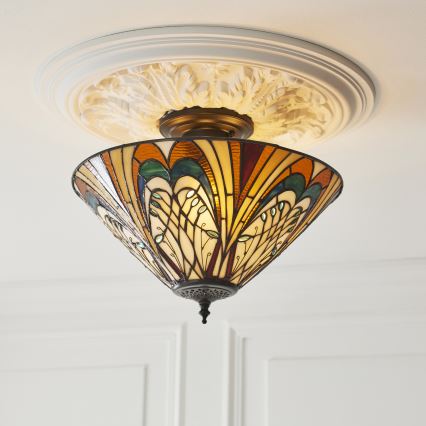 Endon 111905 - Aufgesetzte Tiffany-Deckenleuchte HECTOR 3xE27/10W/230V Ø 40 cm