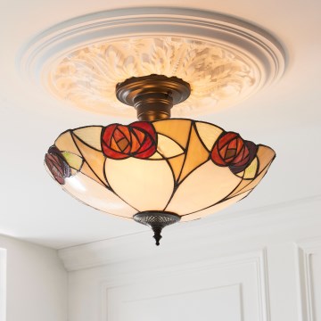 Endon 111907 - Aufgesetzte Tiffany-Deckenleuchte INGRAM, 3x E27 / 10 W / 230 V, Ø 45 cm