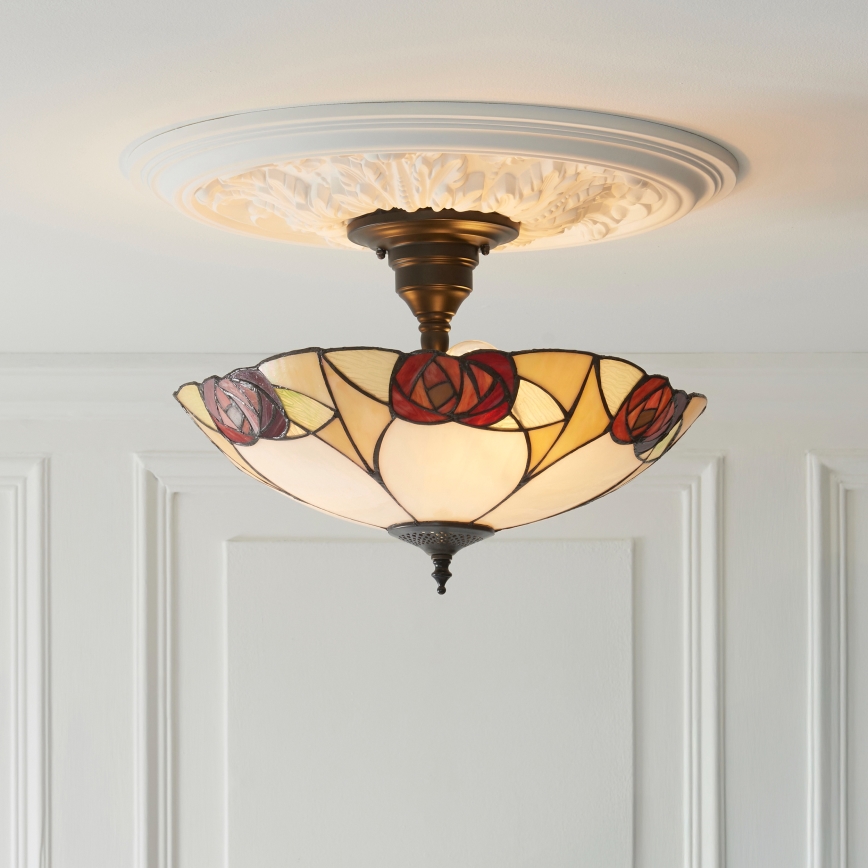 Endon 111907 - Aufgesetzte Tiffany-Deckenleuchte INGRAM, 3x E27 / 10 W / 230 V, Ø 45 cm