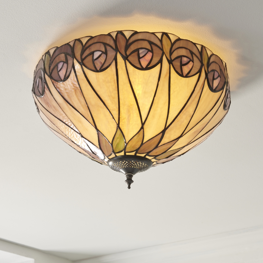 Endon 112188 - Tiffany-Deckenleuchte HUTCHINSON, 2x E27/60 W/230 V, Ø 40 cm