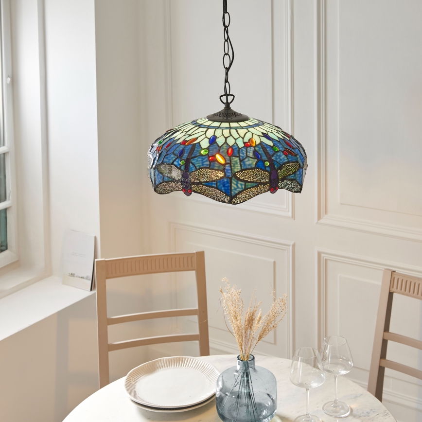 Endon 112195 - Tiffany-Kronleuchter an Kette DRAGONFLY 1xE27/60W/230V Ø 41 cm