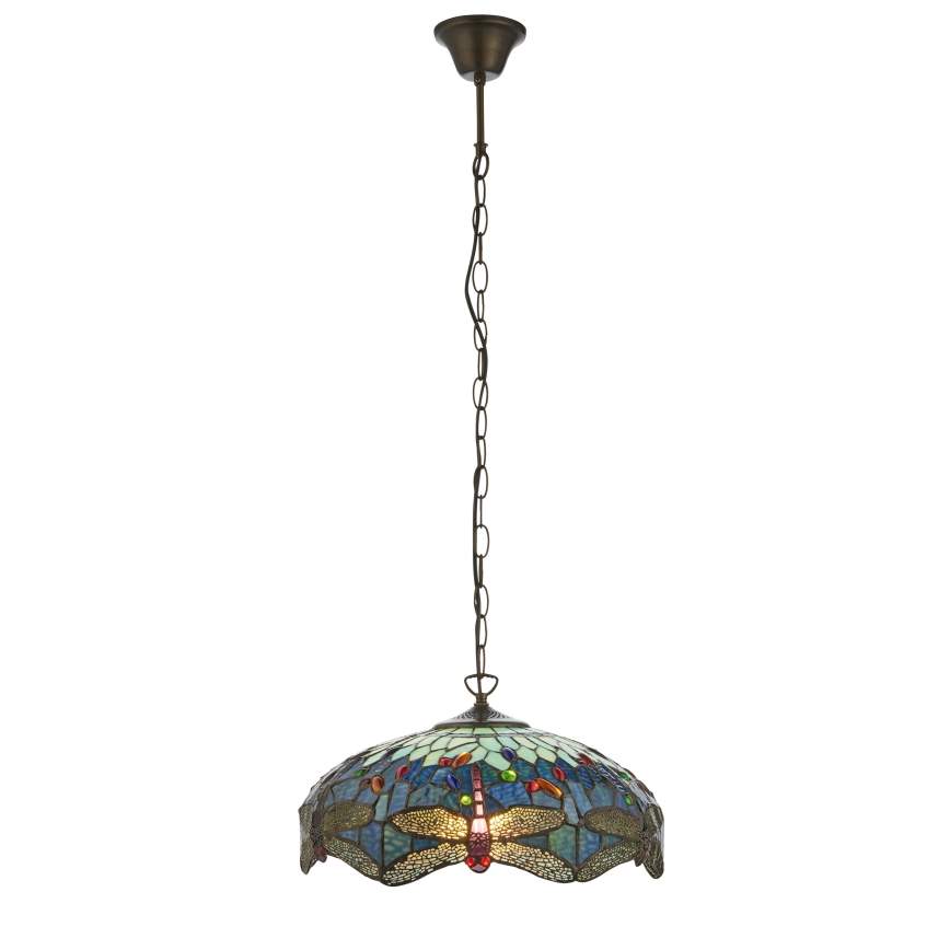 Endon 112195 - Tiffany-Kronleuchter an Kette DRAGONFLY 1xE27/60W/230V Ø 41 cm