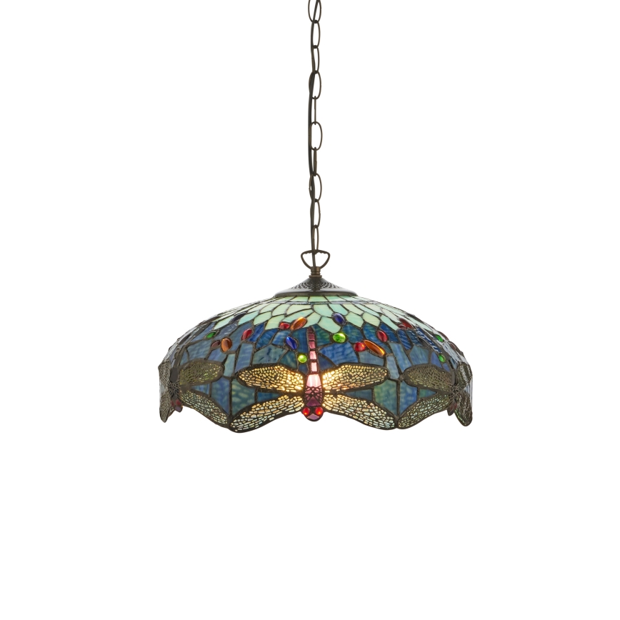 Endon 112195 - Tiffany-Kronleuchter an Kette DRAGONFLY 1xE27/60W/230V Ø 41 cm