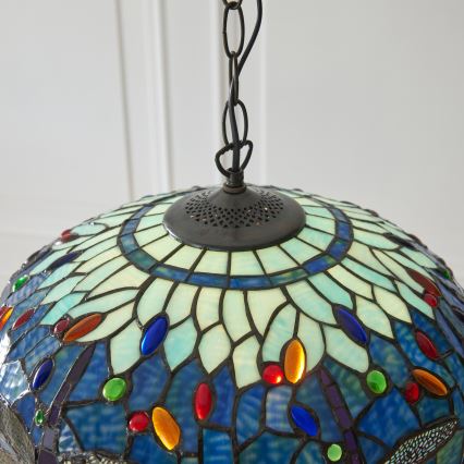 Endon 112195 - Tiffany-Kronleuchter an Kette DRAGONFLY 1xE27/60W/230V Ø 41 cm