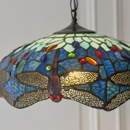 Endon 112195 - Tiffany-Kronleuchter an Kette DRAGONFLY 1xE27/60W/230V Ø 41 cm