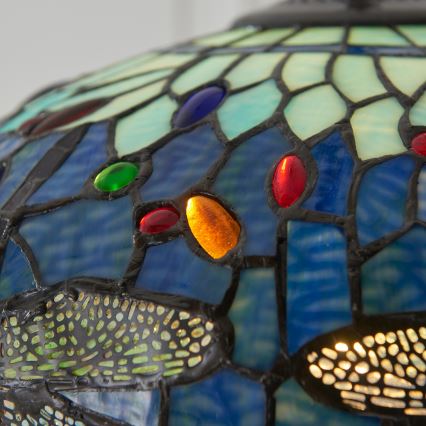 Endon 112195 - Tiffany-Kronleuchter an Kette DRAGONFLY 1xE27/60W/230V Ø 41 cm