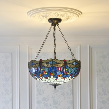 Endon 112250 - Kronleuchter an Kette Tiffany DRAGONFLY 3xE27/60W/230V Ø 50 cm
