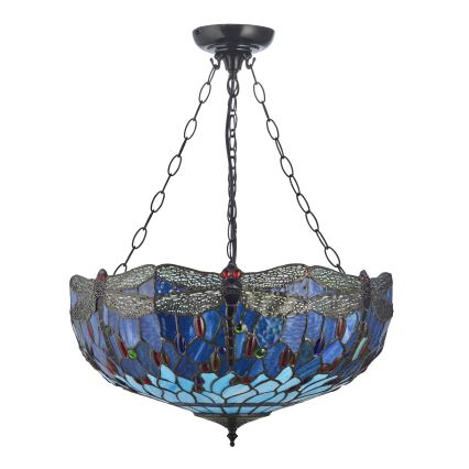 Endon 112250 - Kronleuchter an Kette Tiffany DRAGONFLY 3xE27/60W/230V Ø 50 cm