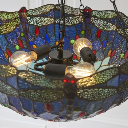 Endon 112250 - Kronleuchter an Kette Tiffany DRAGONFLY 3xE27/60W/230V Ø 50 cm