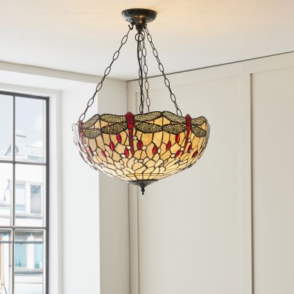 Endon 112251 - Kronleuchter an Kette Tiffany DRAGONFLY 3xE27/60W/230V Ø 50 cm