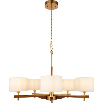 Endon 116994 - Kronleuchter mit Kette HEATHCLIFF 5xE14/7W/230V Messing/Esche