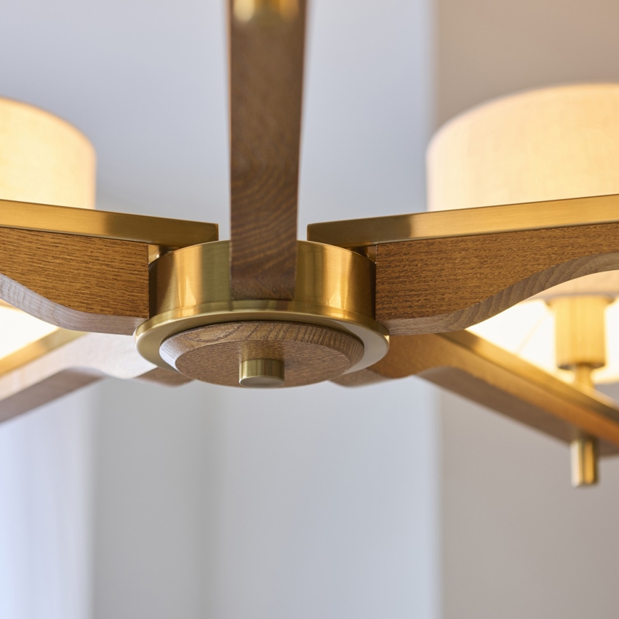 Endon 116994 - Kronleuchter mit Kette HEATHCLIFF 5xE14/7W/230V Messing/Esche