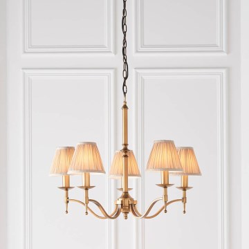 Endon 63627 - Kronleuchter mit Kette STANFORD 5xE14/40W/230V Messing/Beige
