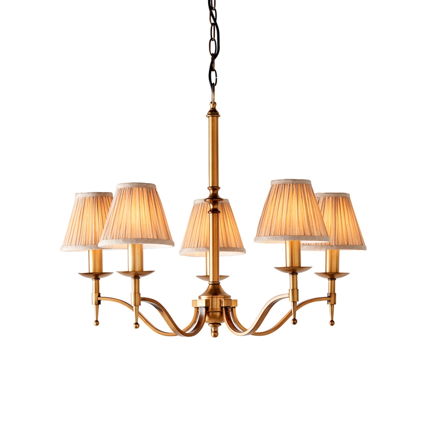 Endon 63627 - Kronleuchter mit Kette STANFORD 5xE14/40W/230V Messing/Beige