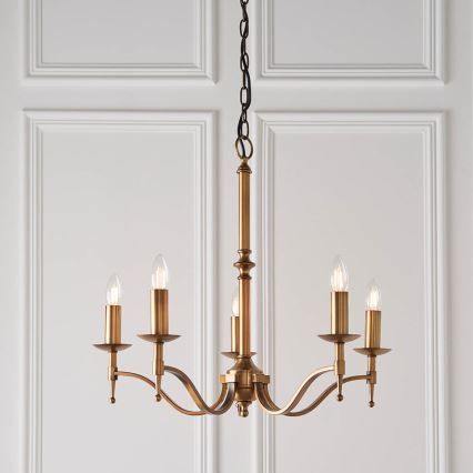 Endon 63627 - Kronleuchter mit Kette STANFORD 5xE14/40W/230V Messing/Beige