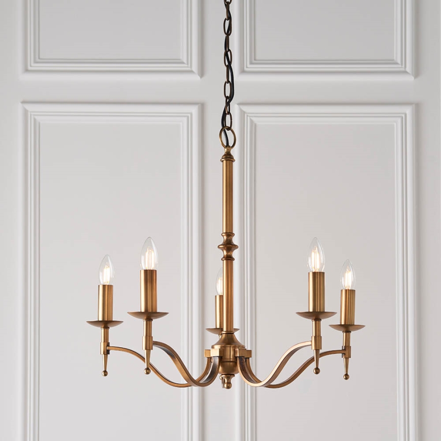 Endon 63627 - Kronleuchter mit Kette STANFORD 5xE14/40W/230V Messing/Beige