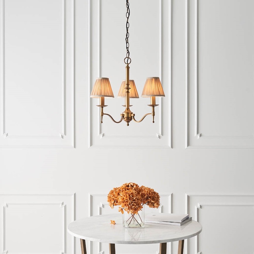 Endon 63628 - Kronleuchter mit Kette STANFORD 3xE14/40W/230V Messing/Beige