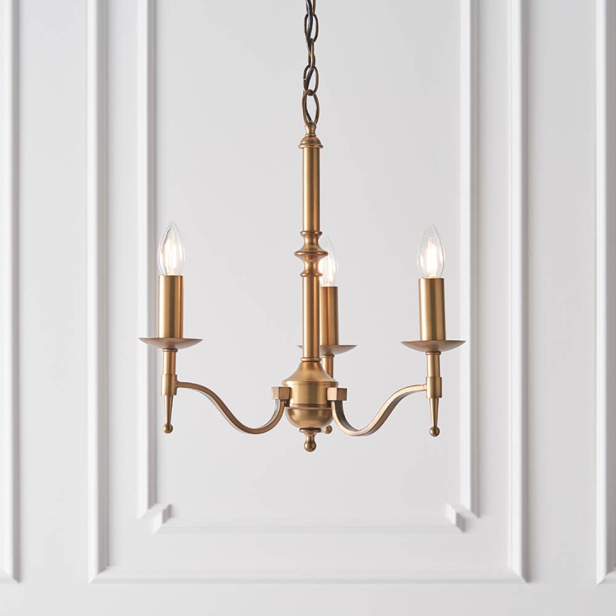 Endon 63628 - Kronleuchter mit Kette STANFORD 3xE14/40W/230V Messing/Beige