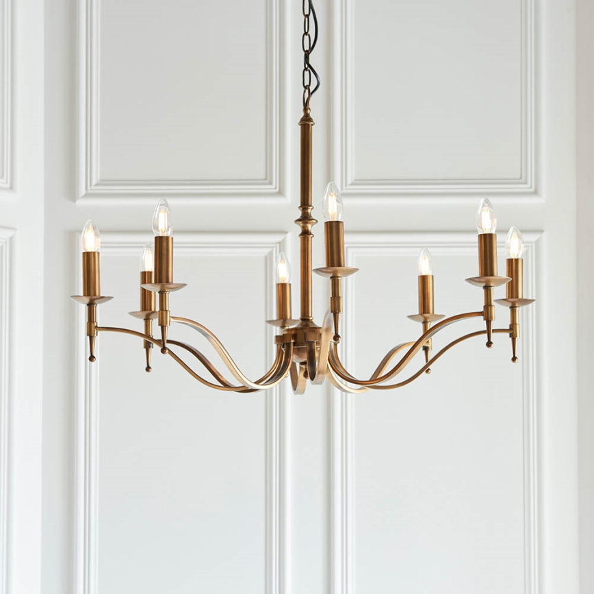Endon 63629 - Kronleuchter an Kette STANFORD 8xE14/40W/230V Messing/Beige