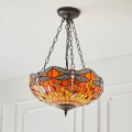 Endon 64076 - Kronleuchter mit Kette Tiffany DRAGONFLY 3xE27/60W/230V Ø 41 cm