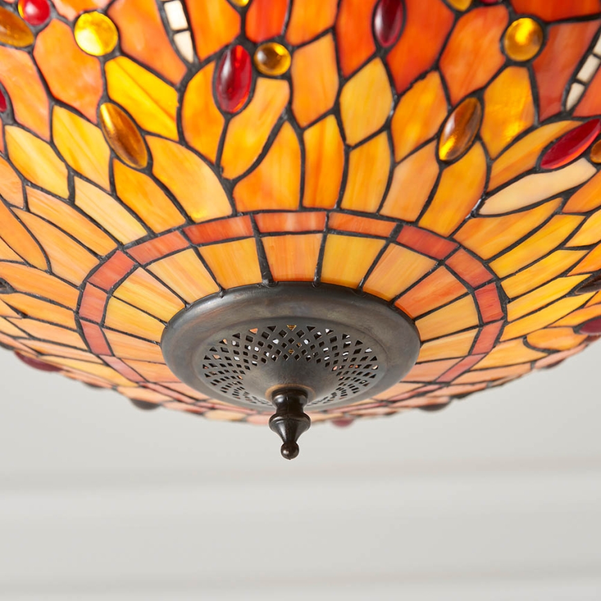 Endon 64076 - Kronleuchter mit Kette Tiffany DRAGONFLY 3xE27/60W/230V Ø 41 cm