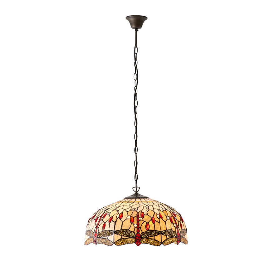Endon 64079 - Tiffany-Kronleuchter an Kette DRAGONFLY, 3x E27/60W/230V, Ø 50 cm
