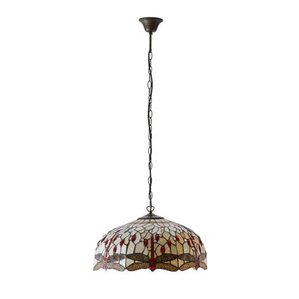 Endon 64079 - Tiffany-Kronleuchter an Kette DRAGONFLY, 3x E27/60W/230V, Ø 50 cm