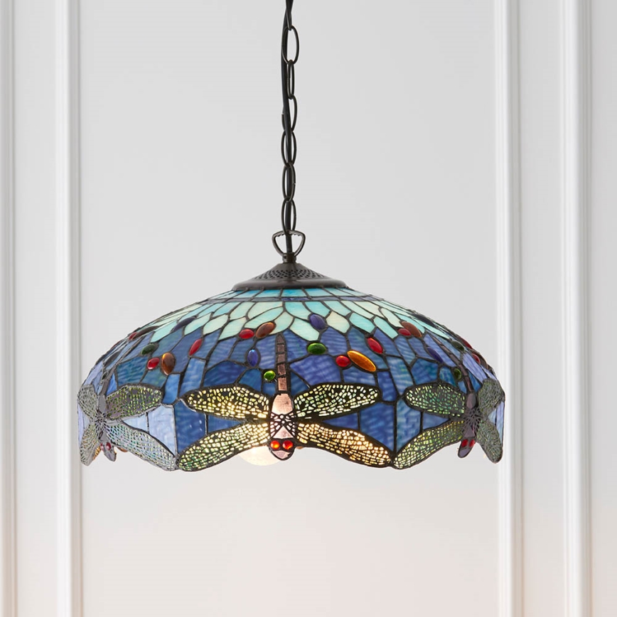 Endon 64080 - Tiffany-Kronleuchter an Kette DRAGONFLY 3xE27/60W/230V Ø 41 cm